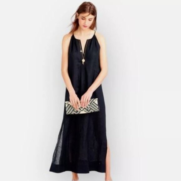 J. Crew Ella Linen Sleeveless Maxi Dress in Washed Black Size XS - Picture 1 of 5